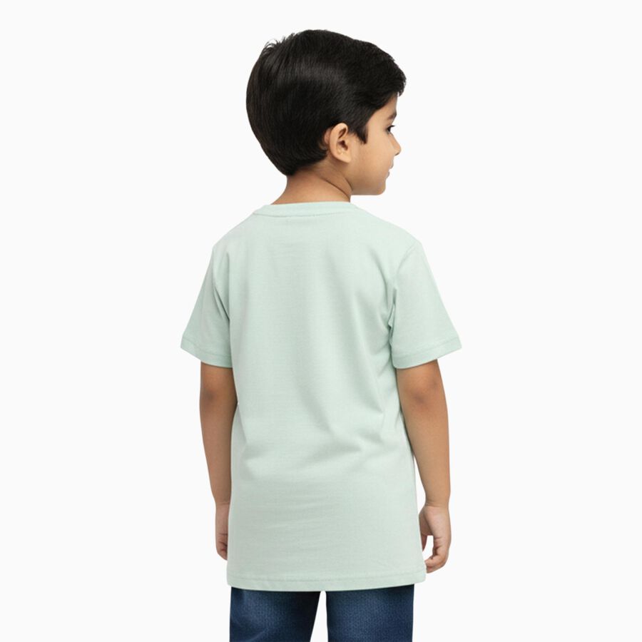Boys Light Mint Green Cotton Round Neck Casual T-Shirt, Light Green, large