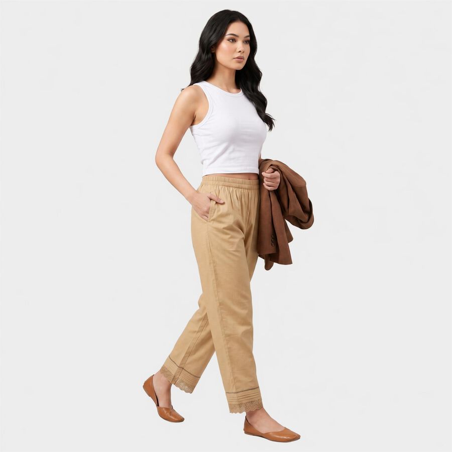 Women's Beige Regular Fit Palazzos, गहरा पीला, large
