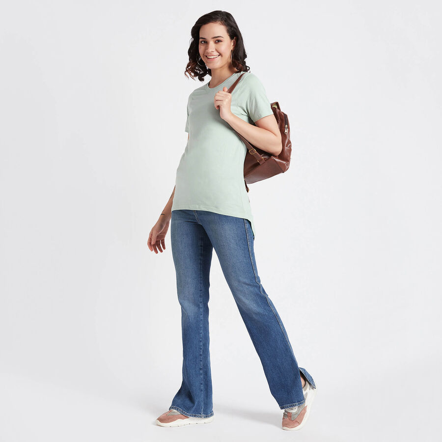 Cotton Solid Round Neck T-Shirt, Light Green, large image number null