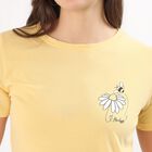 Women's Bright Yellow Round Neck Casual T-Shirt, पीला, small
