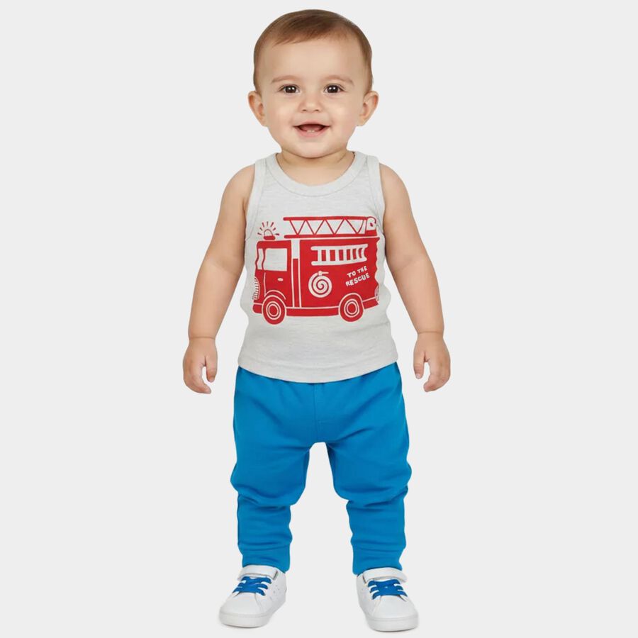 Infants Grey Cotton Blend Round Neck Casual Vest, Melange Light Grey, large