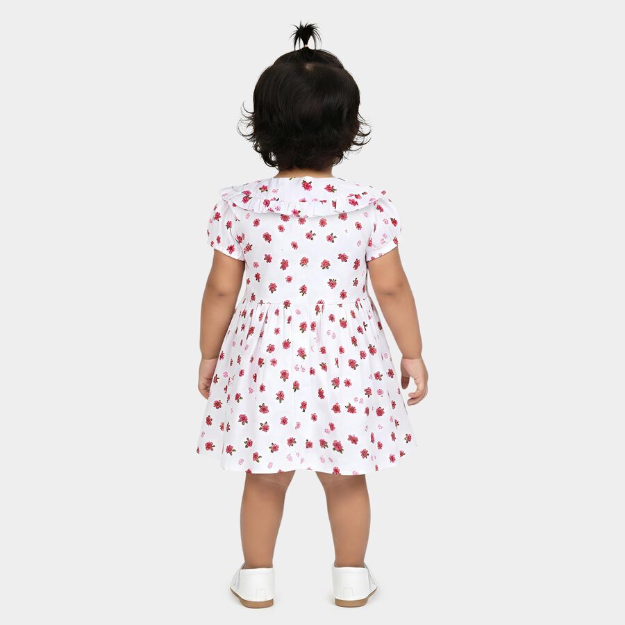 Infant Girls' White Regular Fit Floral Print Frock, सफ़ेद, large