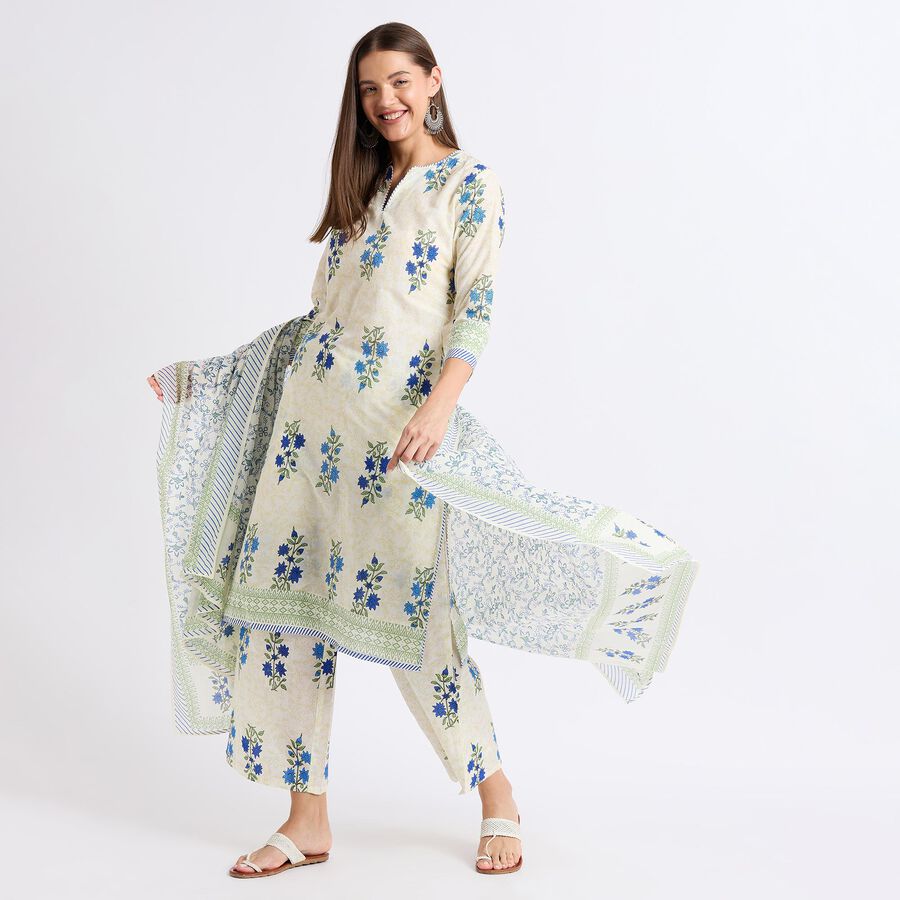 Ladies' 100% Cotton Ethnic Set , Mid Blue, large image number null