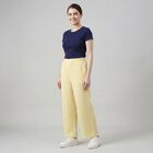 Women's Yellow Wide-Leg Elastic Waist Trousers, पीला, small