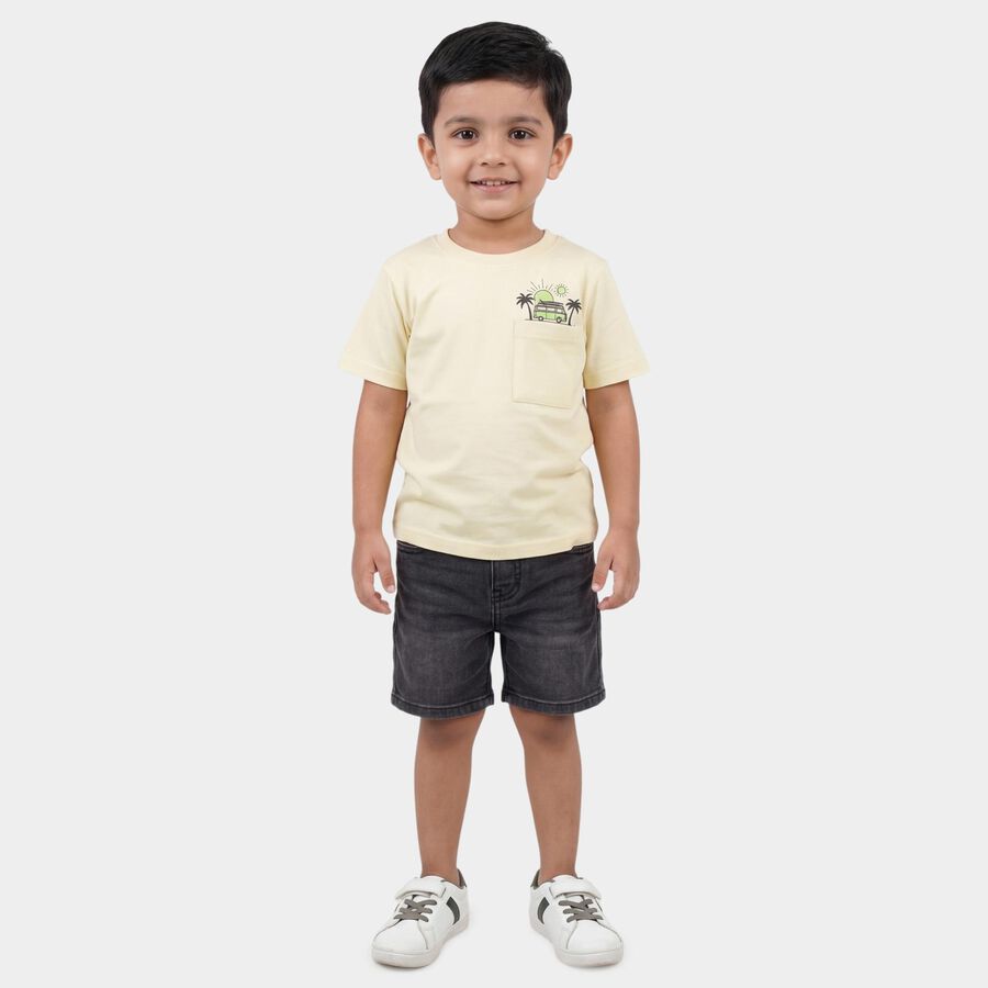 Boys Yellow Cotton Round Neck Casual T-Shirt, Yellow, large