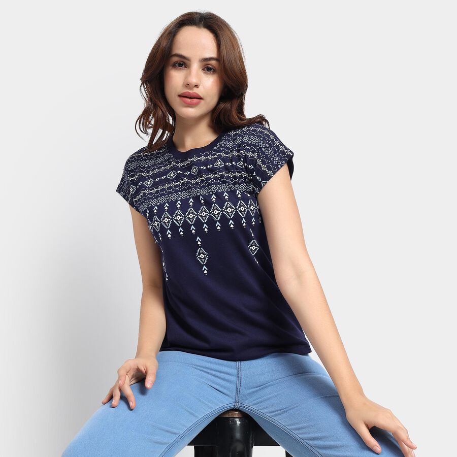 Ladies' Round Neck T-Shirt, Navy Blue, large image number null