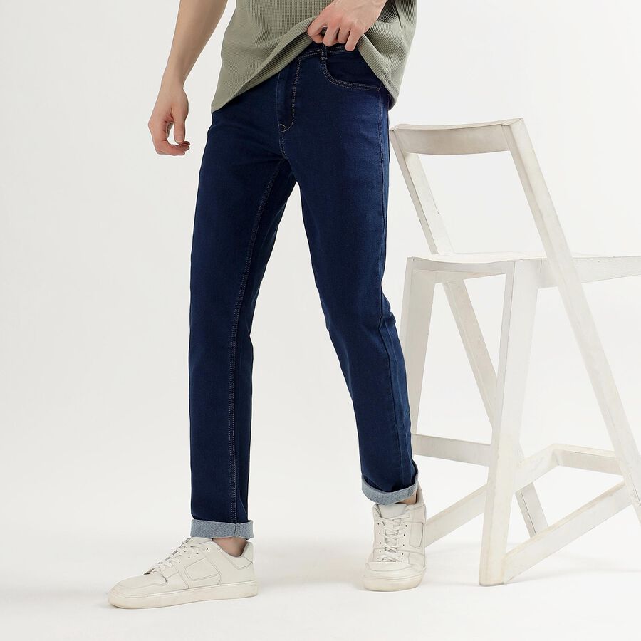 Women's Deep Midnight Navy Blue Straight Fit Classic Jeans, Mid Blue, large image number null