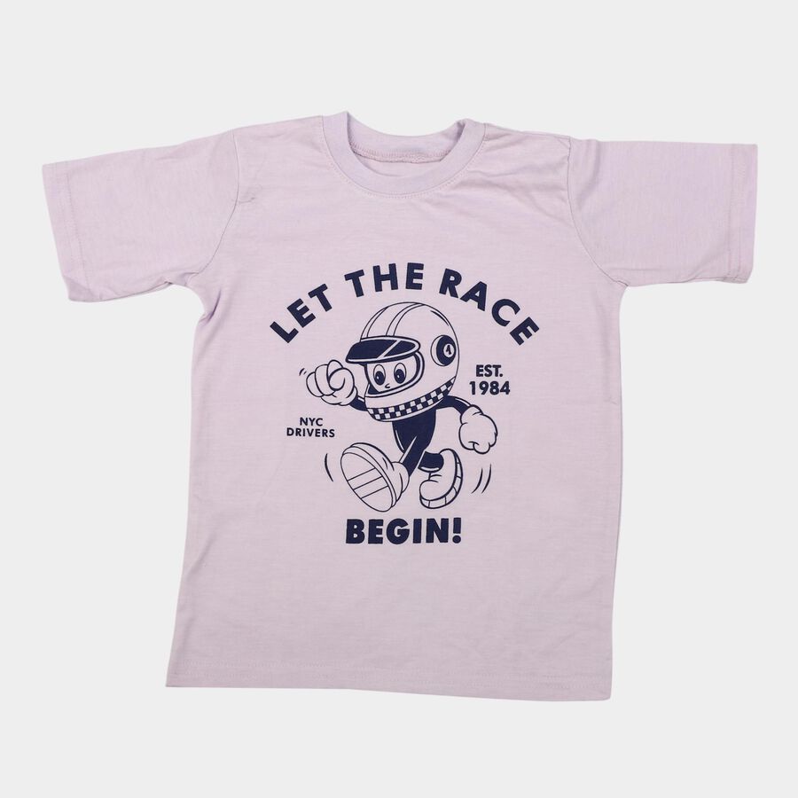 Boys' Lavender Crew Neck Regular T-Shirt, Lilac, large
