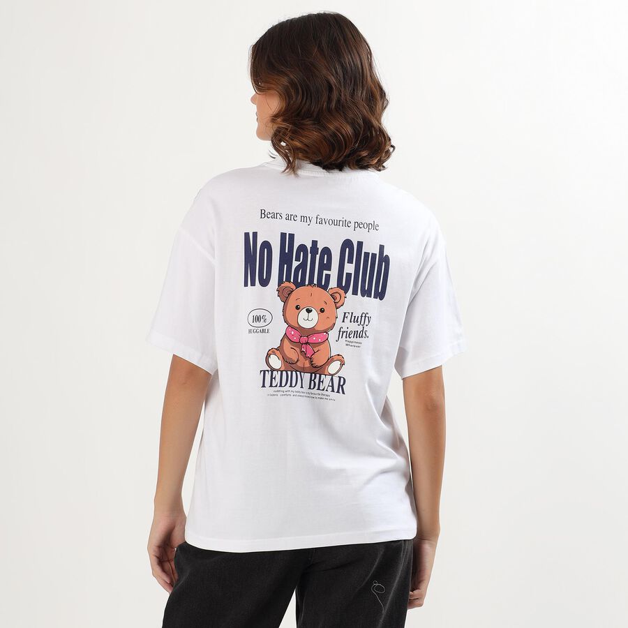 Women's White Cotton Round Neck Casual T-Shirt, सफ़ेद, large image number null