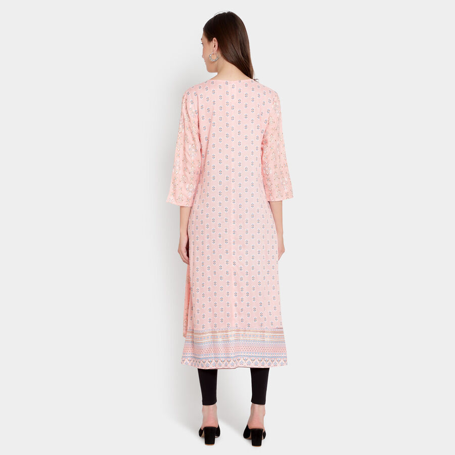 Solid 3/4Th Sleeves Kurta, Peach, large image number null