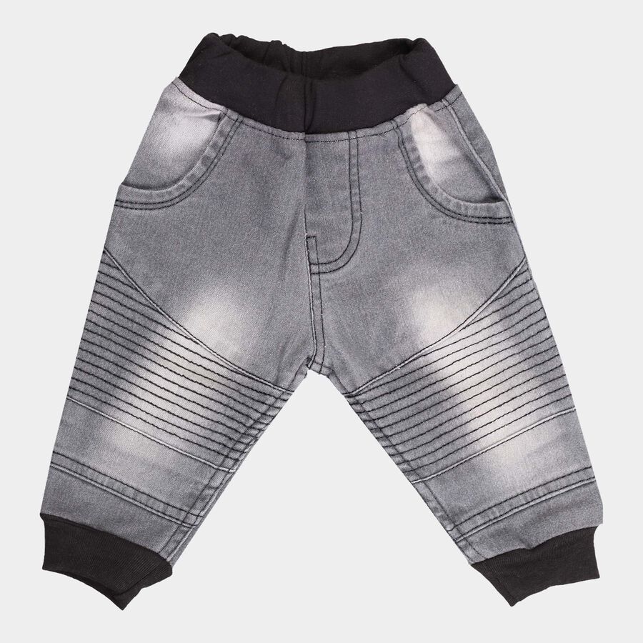 Infants Heavy Wash with Embroidery Rib Waist Jogger Fit Jeans, Light Grey, large image number null