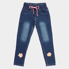 Girls' Stonewashed Blue Wide Leg Floral Embroidered Jeans, मध्यम नीला, small image number null