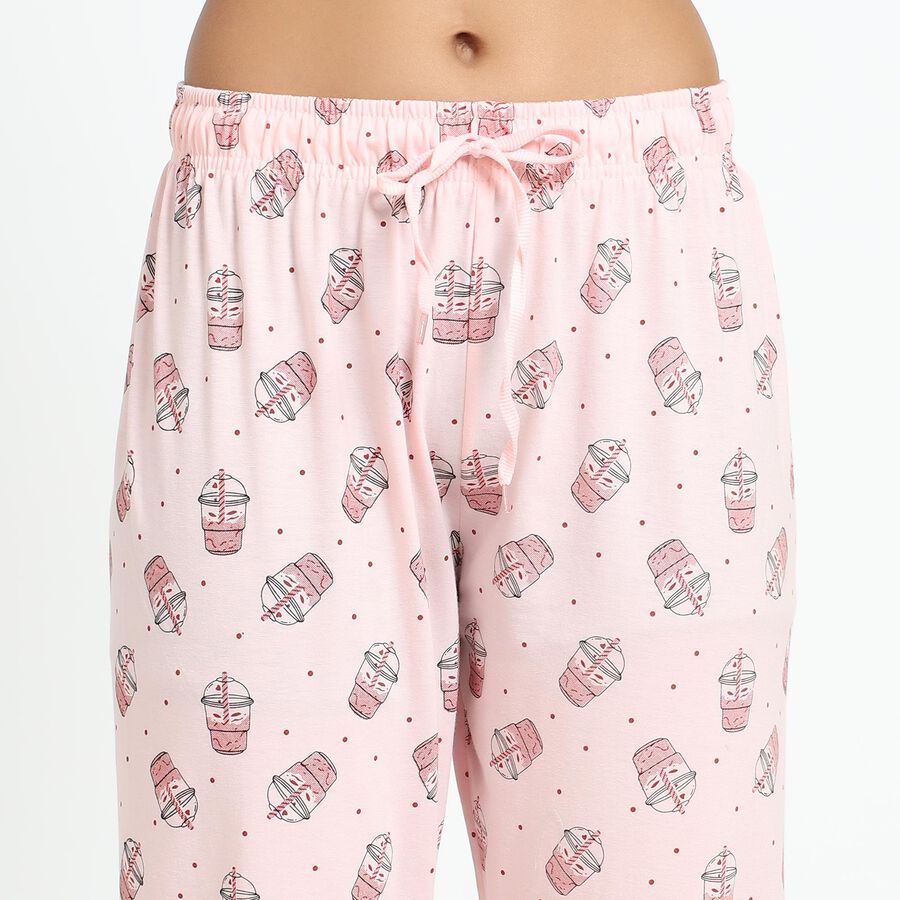 Ladies' Soft Pink Printed Cotton Blend Full-Length Pyjama, Light Pink, large image number null