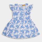 Girls' 100% Cotton Frock, मध्यम नीला, small