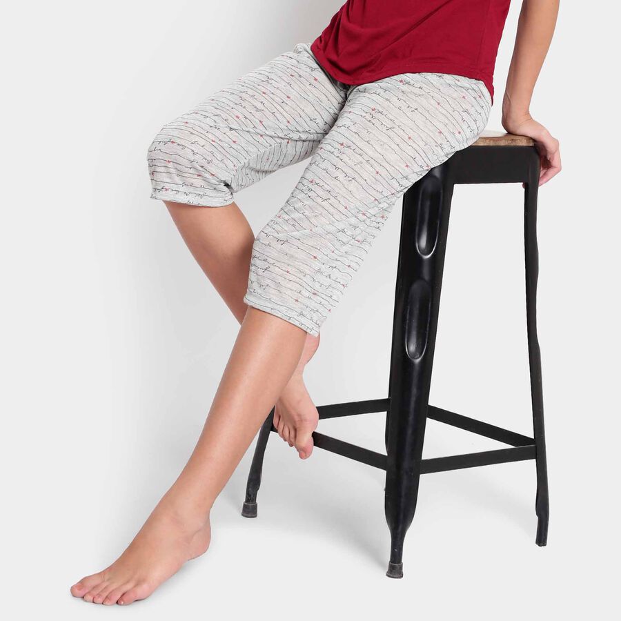 Printed Flared Capri, Light Grey, large image number null