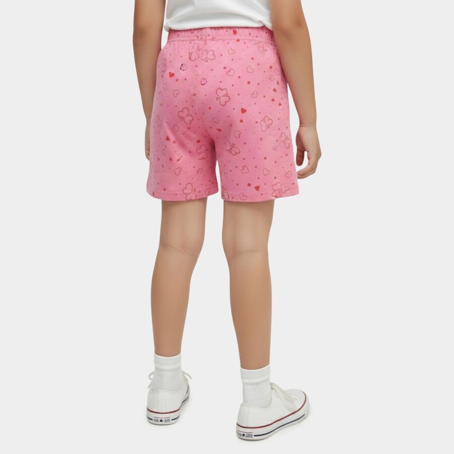 Girls' Pink Regular Fit Printed Shorts, हल्का गुलाबी, large