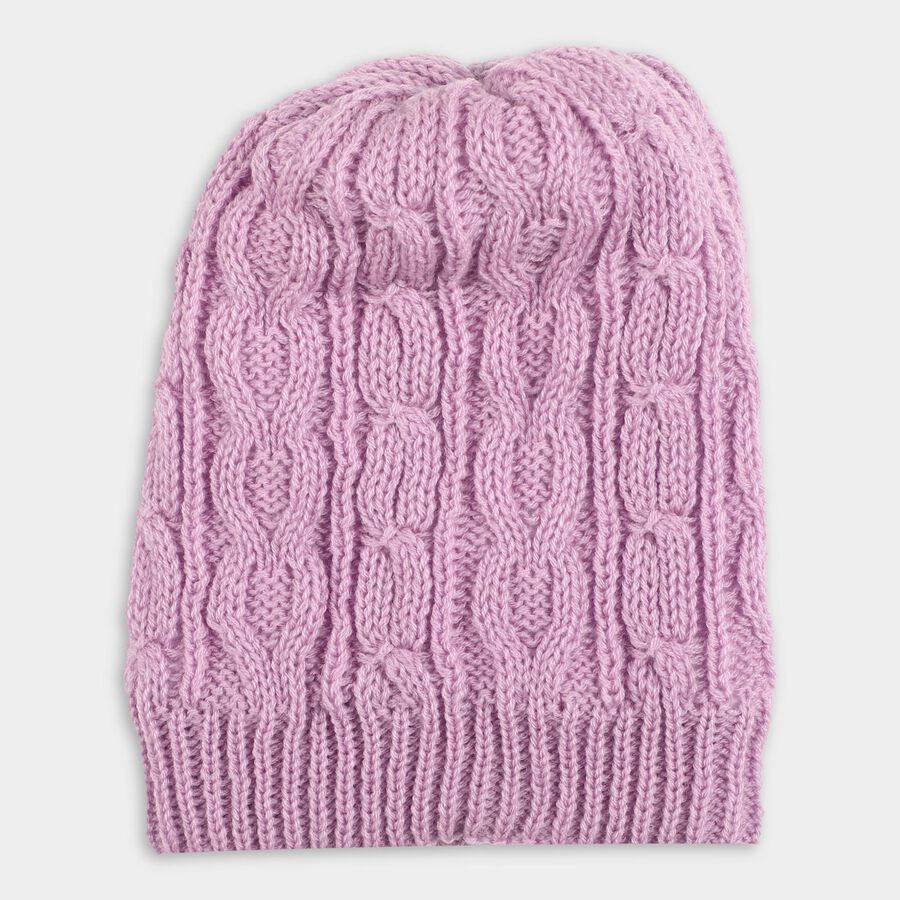 Girls Soft Pink Cable Knit Winter Cap, Lilac, large image number null