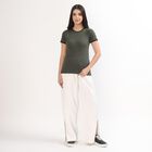 Women's Dark Olive Green Cotton Round Neck Casual Top, गहरा हरा, small