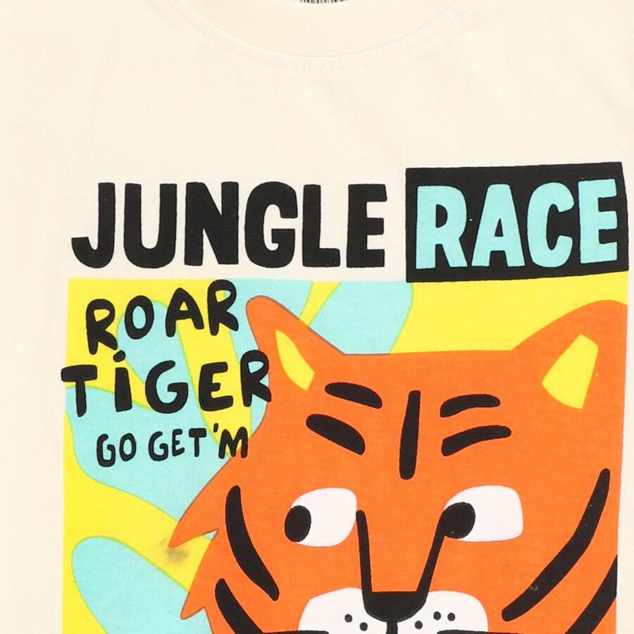 Boys' Off-White Cotton Crew Neck Casual T-Shirt, ऑफ व्हाइट, large image number null