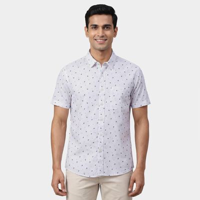 Men's White Cotton Spread Collar Slim Fit Casual Shirt