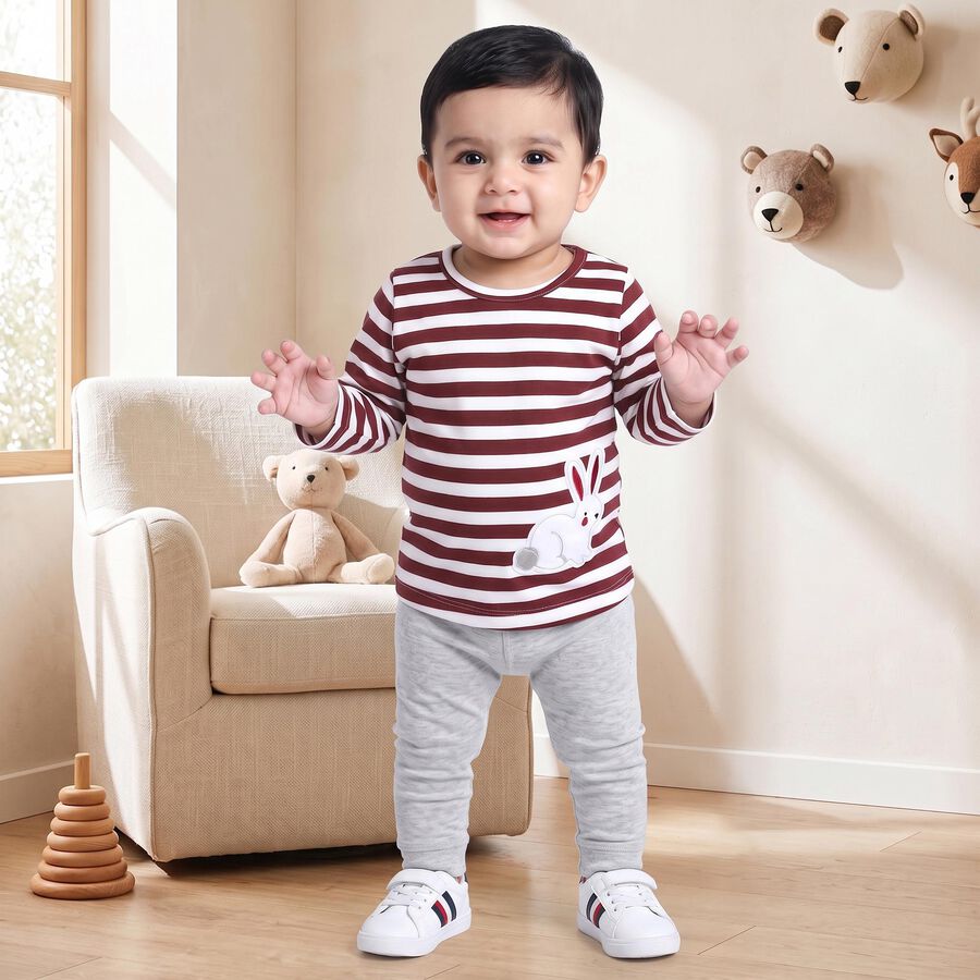 Infants Maroon Cotton Round Neck Regular T-Shirt, Wine, large