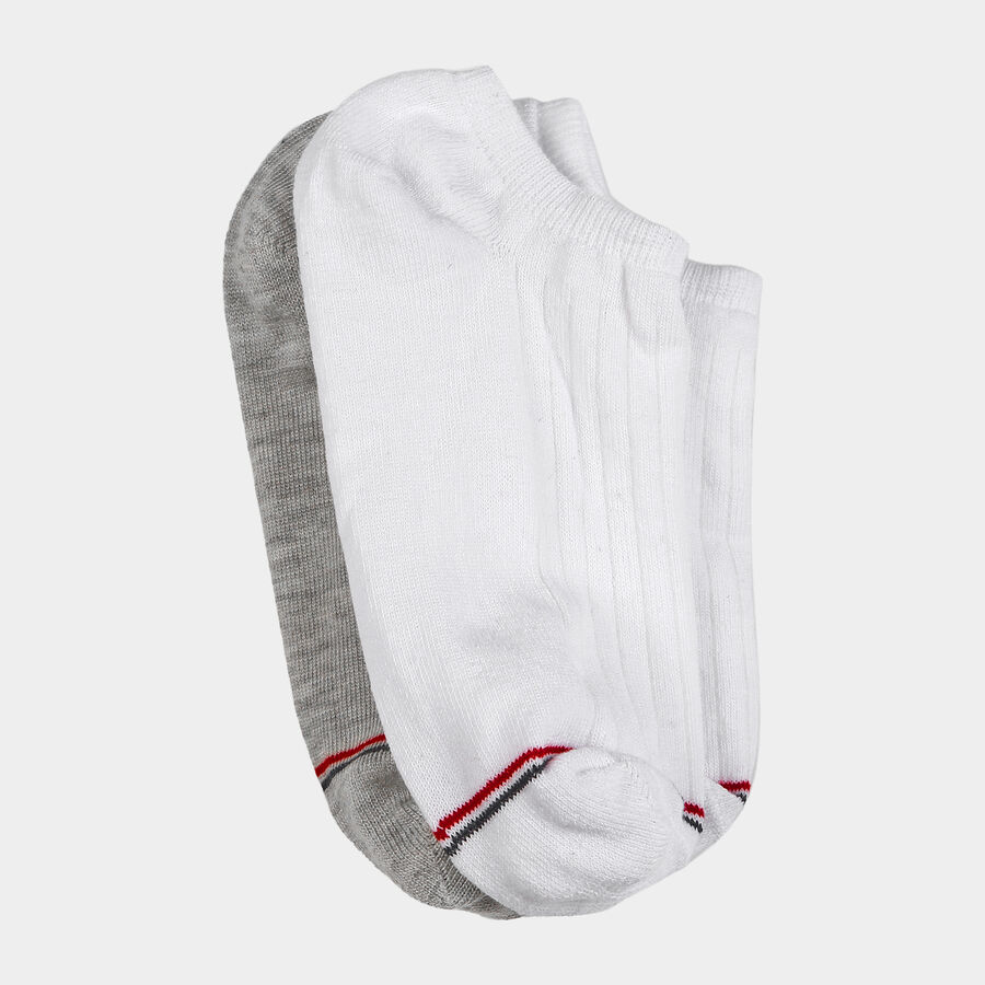 Motif & Stripe No Show Casual Socks, White, large image number null
