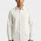 Men's Cream Cotton Spread Collar Regular Fit Casual Shirt, ऑफ व्हाइट, small