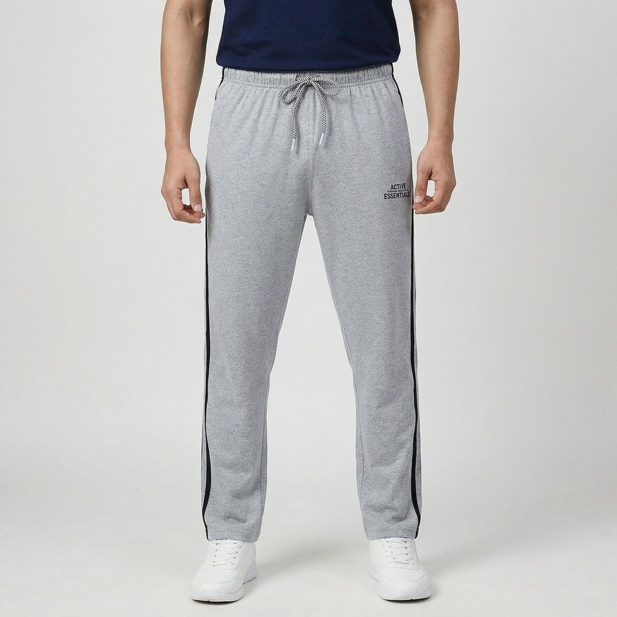 Men's Mid Grey Regular Fit Track Pants, Melange Mid Grey, large
