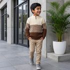 Boys' Brown Zip Neck Colorblock Pullover, Brown, small