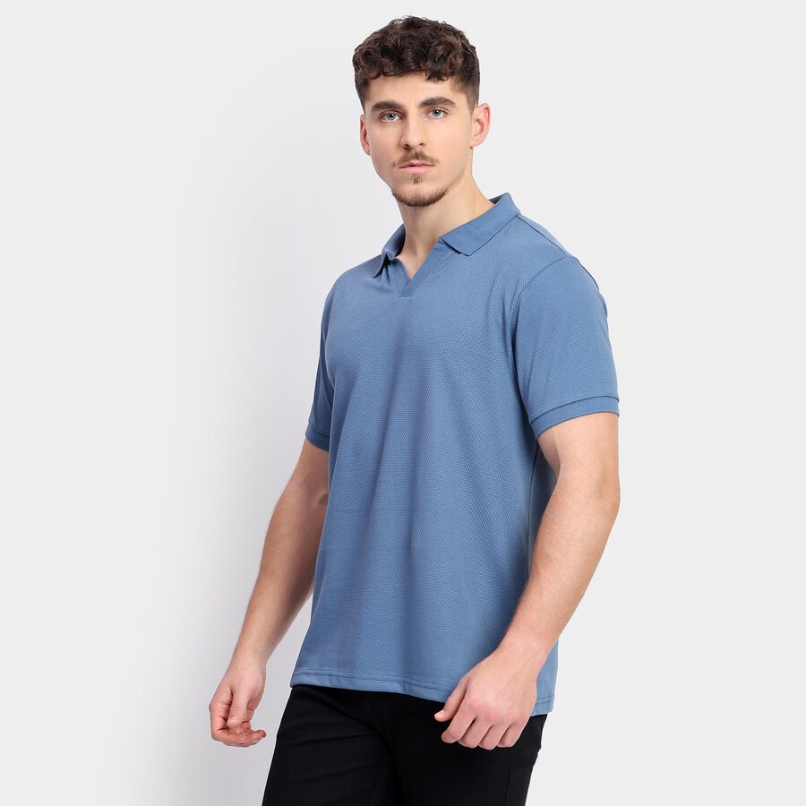 Men's Collared Half Sleeves T-Shirt , मध्यम नीला, large image number null
