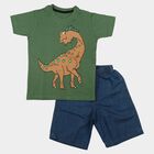 Boys Olive Green 100% Cotton Round Neck Graphic Print Baba Suit, Olive, small