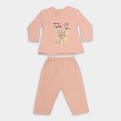 Infants Soft Pink Cotton Round Neck Casual Hipster Set