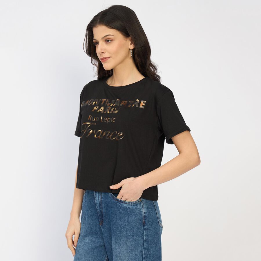 Ladies' 100% Cotton Crop  Top, Black, large image number null
