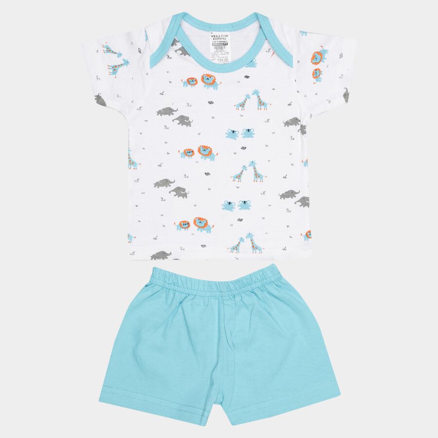 Infants Cotton Printed Baba Suit, Aqua, large image number null