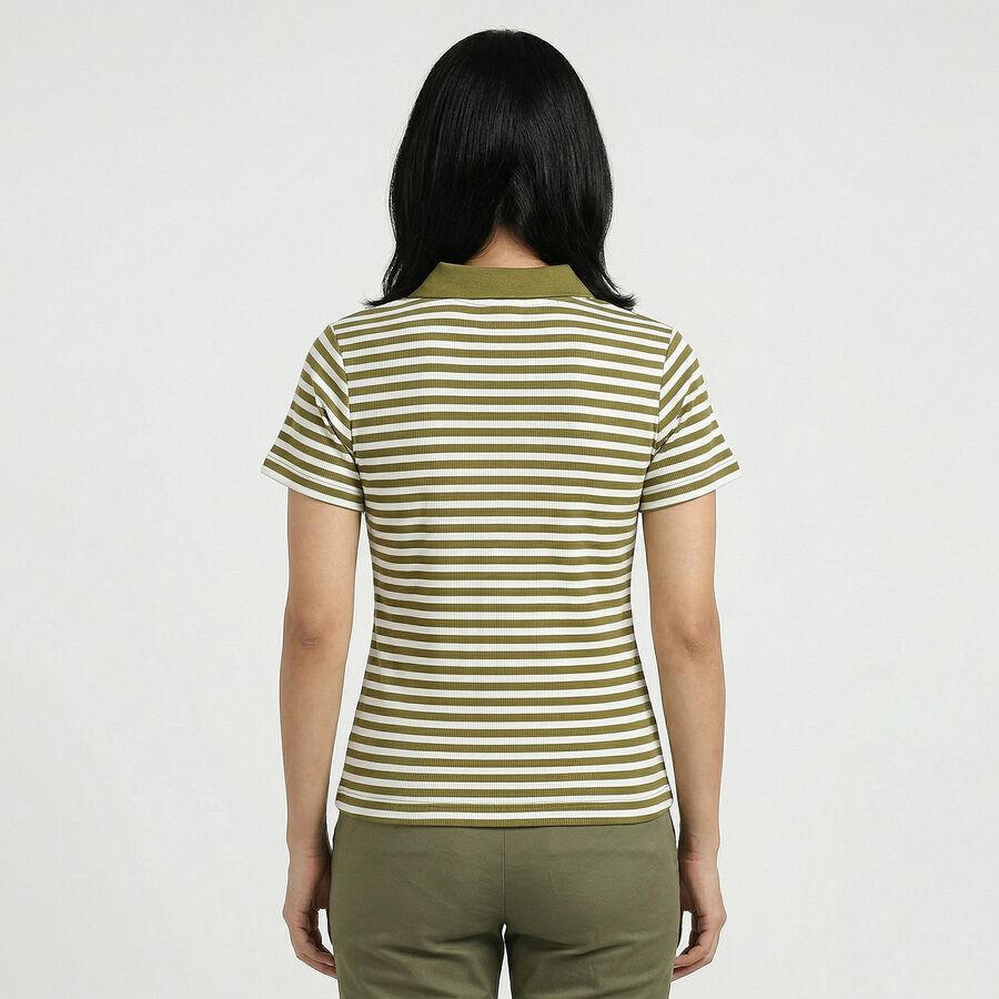 Women Olive Green Polo Neck Preppy Polo T-Shirt, Olive, large