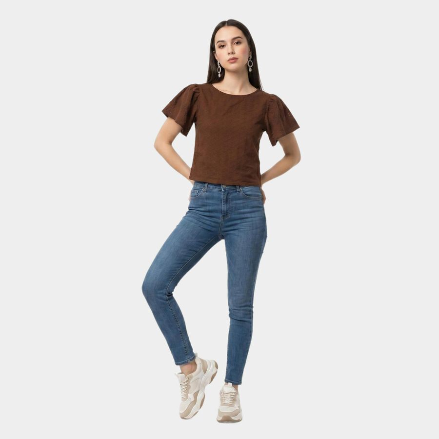 Women's Brown Round Neck Regular Top, Brown, large