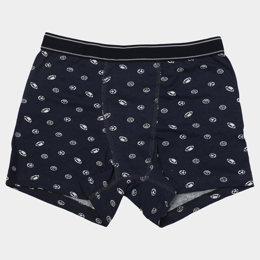 Boys Navy Blue Regular Fit Printed Trunks, नेवी ब्लू, large
