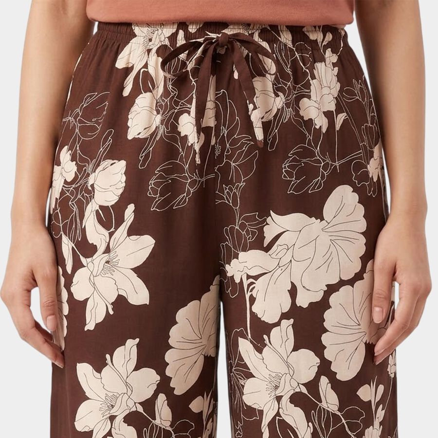 Women's Brown Straight Fit Floral Pyjama, भूरा, large