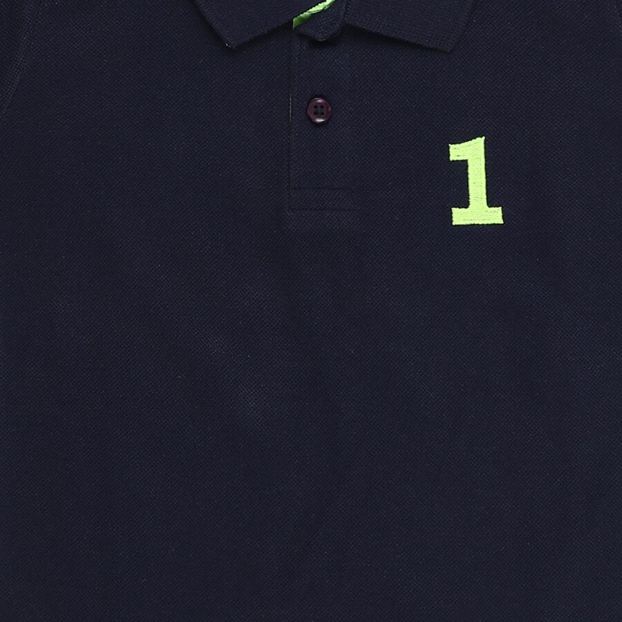 Boys Navy Blue Polo Neck Casual T-Shirt, Navy Blue, large