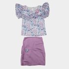 Girls' Lilac Floral Ruffle Sleeve Top and Skirt Set, Lilac, small
