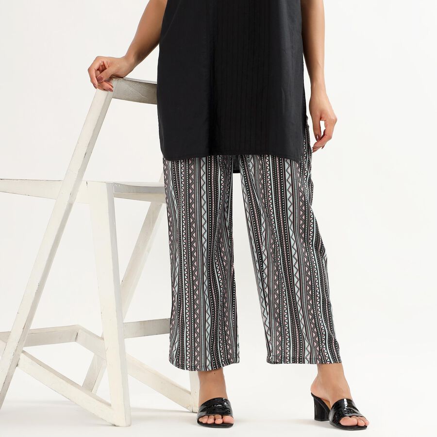 Women's Black and White Printed Wide-Leg Palazzos, Black, large image number null