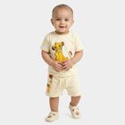 Infants' Cream 100% Cotton Round Neck Graphic Printed Baba Suit, Beige, small