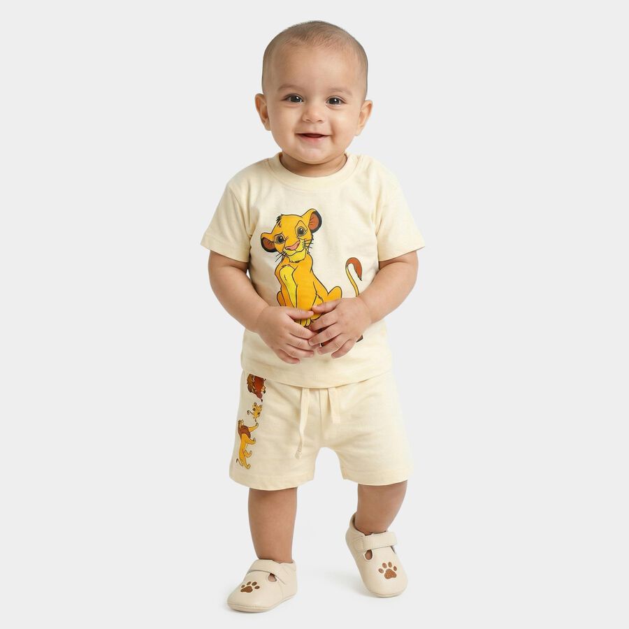 Infants' Cream 100% Cotton Round Neck Graphic Printed Baba Suit, Beige, large