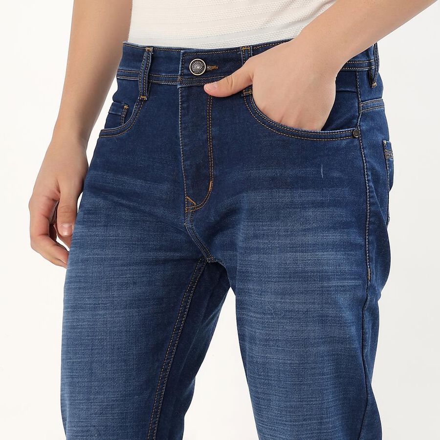 Men's Deep Indigo Blue Slim Fit Jeans, मध्यम नीला, large image number null