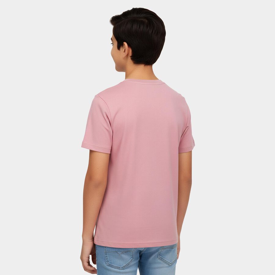 Boys Pink Round Neck Casual Half Sleeve T-Shirt, Pink, large