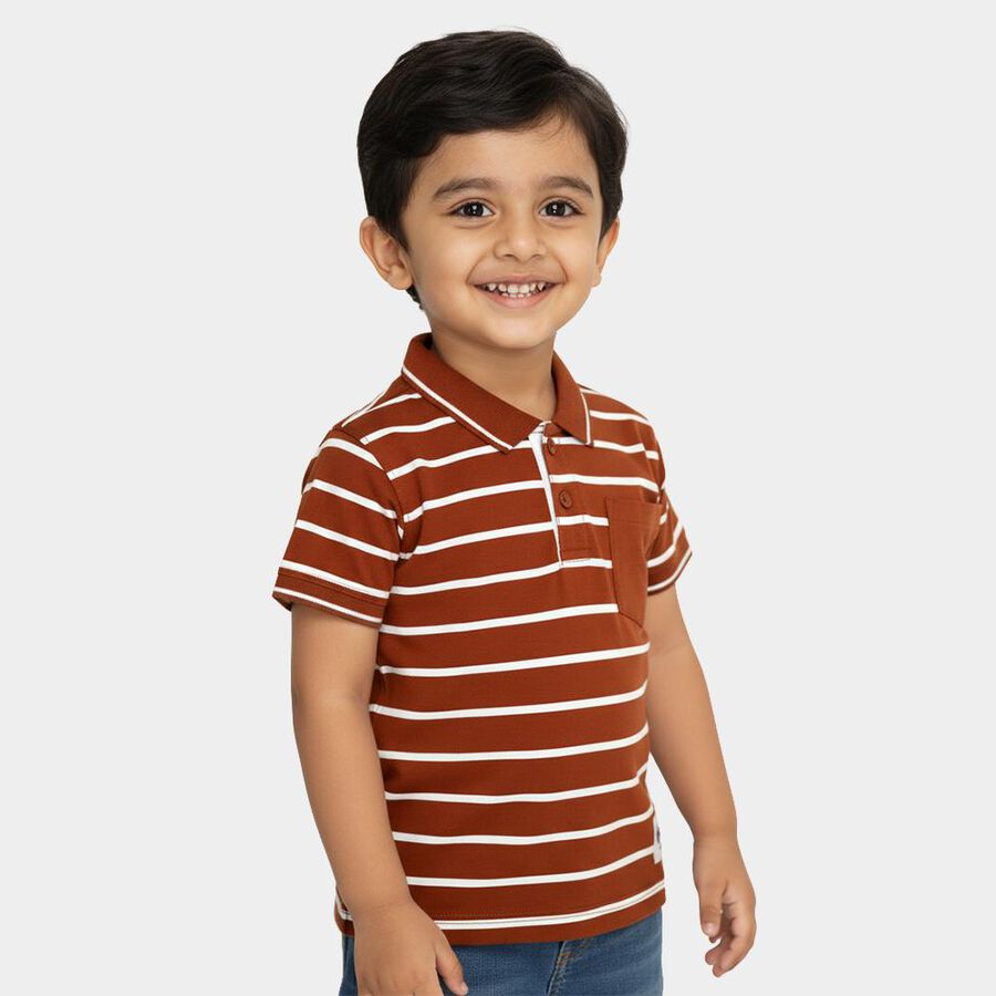Boys Rich Burnt Brown Polo Neck Casual T-Shirt, भूरा, large image number null