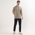 Men's Light Lime Green Polo Neck Geometric Printed Collared T-Shirt, Light Green, small