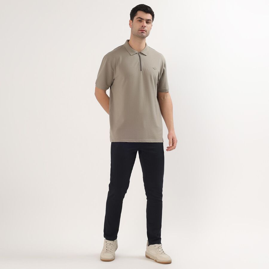 Men's Light Lime Green Polo Neck Geometric Printed Collared T-Shirt, Light Green, large