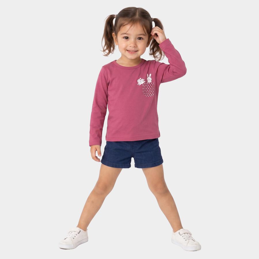 Girls Pink Round Neck Regular Top, Pink, large