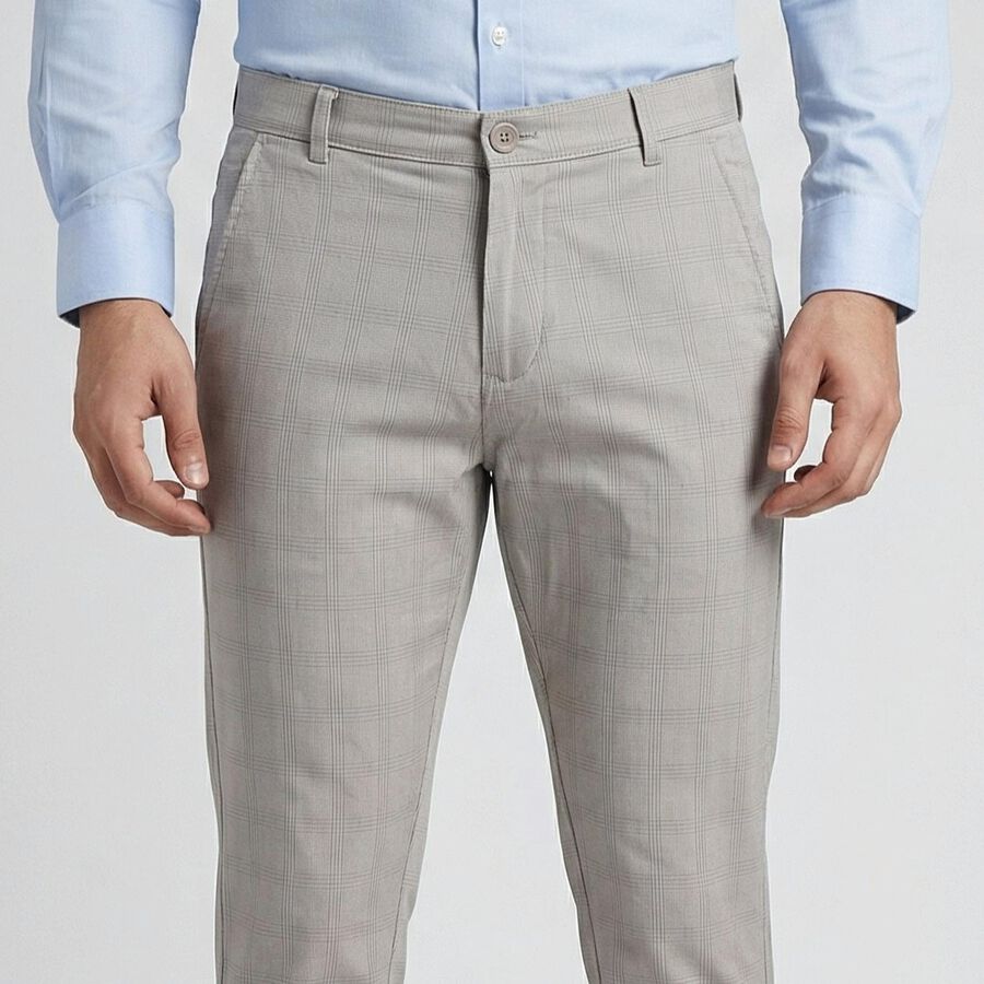 Men's Grey Slim Fit Casual Trousers, Light Grey, large
